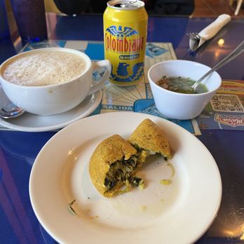 La Maria - Spinach empanada with Aji (Colombian style fresh salsa) Cappuccino and Colombian soda. - Colombian Near Me - North Hollywood, California La Maria - Spinach empanada with Aji (Colombian style fresh salsa) Cappuccino and Colombian soda. - Colombian Near Me - North Hollywood, California