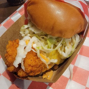Hangry Joe's Hot Chicken - Chicken Sando w/coleslaw and cheese - New American Near Me - Dallas, Texas Hangry Joe's Hot Chicken - Chicken Sando w/coleslaw and cheese - New American Near Me - Dallas, Texas