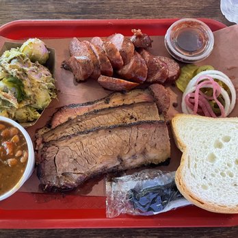Koop's BBQ Kitchen & Catering - 2 meat combo with brisket and sausage - Barbeque Near Me - Galveston, Texas Koop's BBQ Kitchen & Catering - 2 meat combo with brisket and sausage - Barbeque Near Me - Galveston, Texas