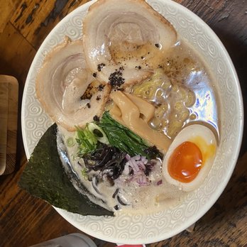 Tsuruya - black garlic tonkotsu ramen with jidori egg, extra meat - Ramen Near Me - Berkeley, California