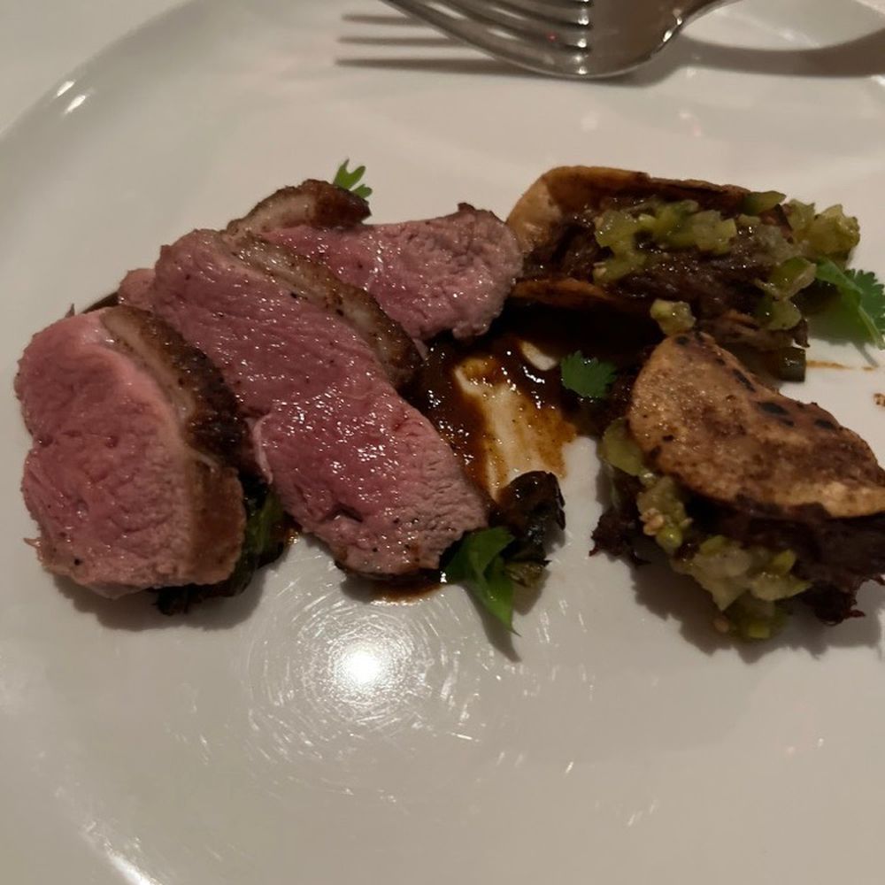 Sanford Restaurant - Grilled Duck Breast with Duck Tacos, Mole, Tomatillo Salsa, Chayote 2020 Pinot Noir - Truchard, Napa Valley, CA - New American Near Me - Milwaukee, Wisconsin Sanford Restaurant - Grilled Duck Breast with Duck Tacos, Mole, Tomatillo Salsa, Chayote 2020 Pinot Noir - Truchard, Napa Valley, CA - New American Near Me - Milwaukee, Wisconsin