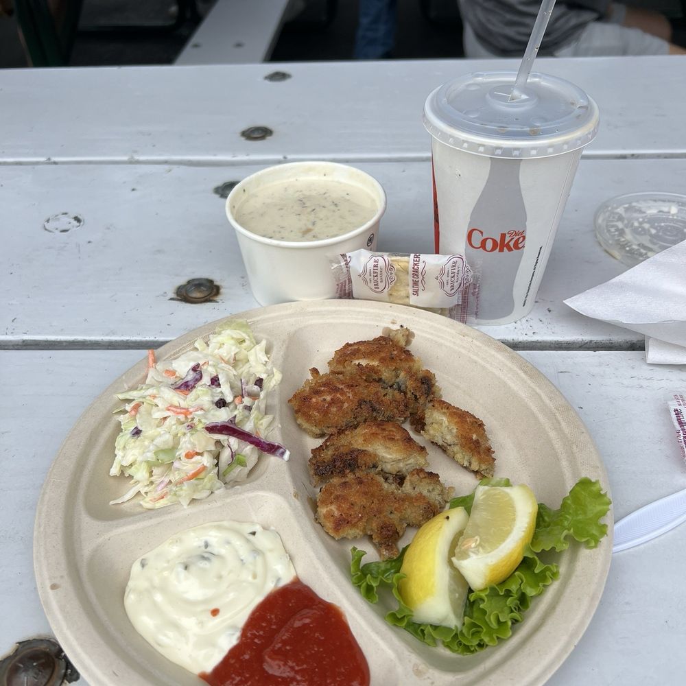 Fried oysters, Cole slaw and clam chowder Fried oysters, Cole slaw and clam chowder