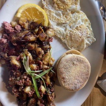 Patty's Off-Center Cafe - Corned beef has with two eggs and English muffin - Breakfast & Brunch Near Me - Salem, Oregon Patty's Off-Center Cafe - Corned beef has with two eggs and English muffin - Breakfast & Brunch Near Me - Salem, Oregon