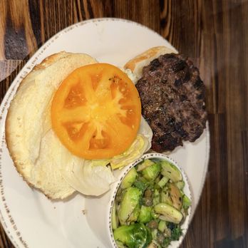 Sage & Salt Bistro - Sage &Salt Burger with brusells - New American Near Me - Winston-Salem, North Carolina