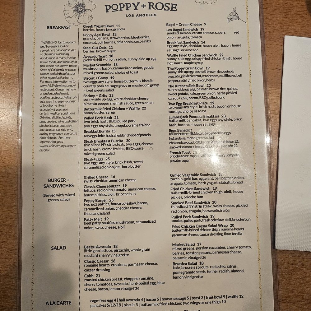 Poppy + Rose - Menu - Breakfast & Brunch Near Me - Los Angeles, California