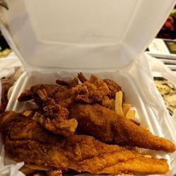 Old Bay Seafood - Lunch special 2 whiting and shrimp with fries and slaw