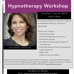Harbor Hypnotherapy & Healing Life Losses - Hypnotherapy Workshop-1/12-Saturday-3-4:45 robin@harborhyonosis.com.   Tovami Yoga/MAMARONECK
