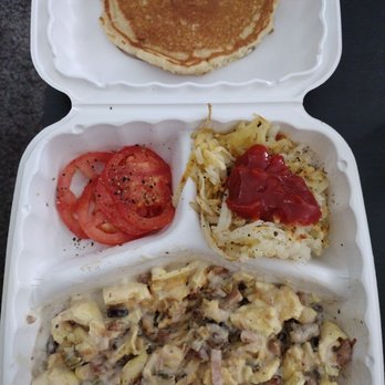 Cartwright's Ranch House - Colorado omelet w/pancake, tomatoes & hashbrowns. Ham over cooked, barely any veggies. Hash browns WAY under cooked. 5 out of 10. - Breakfast & Brunch Near Me - Denton, Texas Cartwright's Ranch House - Colorado omelet w/pancake, tomatoes & hashbrowns. Ham over cooked, barely any veggies. Hash browns WAY under cooked. 5 out of 10. - Breakfast & Brunch Near Me - Denton, Texas