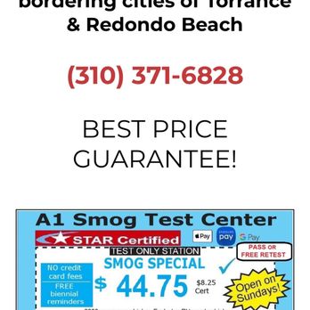 A1 Smog Test Center - This is a $10 off coupon. It's available online - Smog Check Stations Near Me - Lawndale, California A1 Smog Test Center - This is a $10 off coupon. It's available online - Smog Check Stations Near Me - Lawndale, California