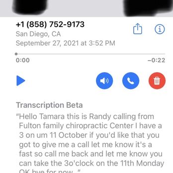 Fulton Family Chiropractic - Voicemail telling me my appointment was not on the 4th but on the 11th - Chiropractors Near Me - Oceanside, California Fulton Family Chiropractic - Voicemail telling me my appointment was not on the 4th but on the 11th - Chiropractors Near Me - Oceanside, California