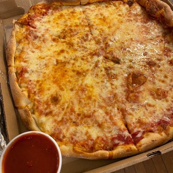 Two Italian Guys Pizzeria - Large Pizza with a side cup of pizza sauce - Pizza Near Me - Hazleton, Pennsylvania