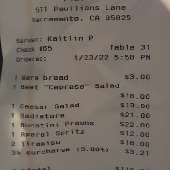 Piatti - Receipt - Italian Near Me - Sacramento, California Piatti - Receipt - Italian Near Me - Sacramento, California