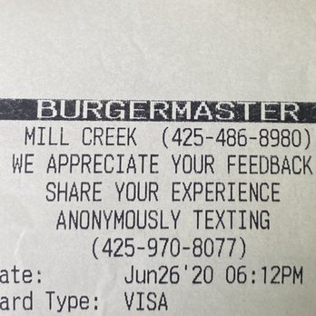 Burgermaster - Receipt - Burgers Near Me - Bothell, Washington
