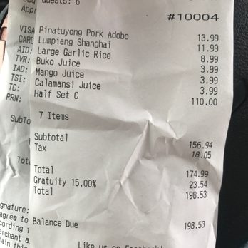 Max's Restaurant - Seattle - Receipt - Filipino Near Me - Tukwila, Washington