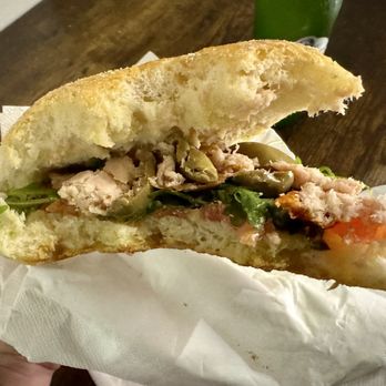 Bottega Buonvicino - IL CETARESE €12 - Delish!  Sorrento tomatoes, local crushed olives marinated in olive oil, Cetara tuna, dried tomatoes - Sandwiches Near Me - Amalfi, SA