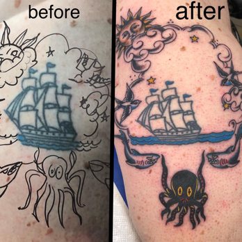 Von Striga Art Parlor - L to R: 1) the ship by itself with a mock-up overlay 2) Mel's final product, only 2 hours of masterful, brilliant work - Piercing Near Me - Galveston, Texas Von Striga Art Parlor - L to R: 1) the ship by itself with a mock-up overlay 2) Mel's final product, only 2 hours of masterful, brilliant work - Piercing Near Me - Galveston, Texas