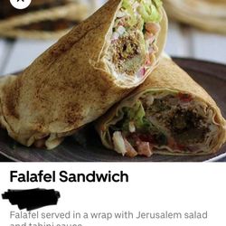 Salam Restaurant - Their photo of the falafel wrap with listed ingredients.