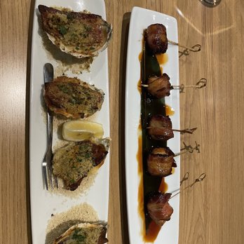Surf Restaurant - Roasted oysters with Brie and bacon and jalapeño and bacon wrapped scallops - both were absolutely delicious - Seafood Near Me - Woburn, Massachusetts Surf Restaurant - Roasted oysters with Brie and bacon and jalapeño and bacon wrapped scallops - both were absolutely delicious - Seafood Near Me - Woburn, Massachusetts