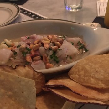 Coppelia - Flounder ceviche with tortilla chips, sweet potato chips, and plantain chips! - Cuban Near Me - New York, New York