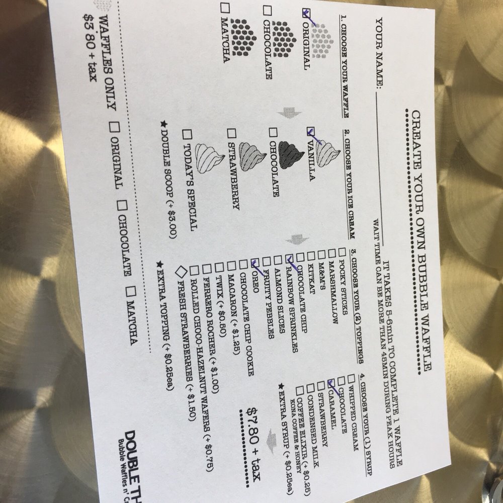 Double Three - Must fill this paper out before seeing cashier - Ice Cream & Frozen Yogurt Near Me - Honolulu, Hawaii Double Three - Must fill this paper out before seeing cashier - Ice Cream & Frozen Yogurt Near Me - Honolulu, Hawaii