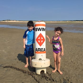 First Encounter Beach - Swim buoy with the dry beach FAR in the background. We walked twice that distance to get to the start of the ocean. - Beaches Near Me - Eastham, Massachusetts