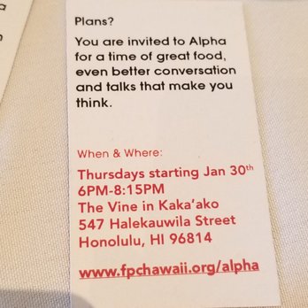 The Vine - ALPHA on Thursday evenings! - Churches Near Me - Honolulu, Hawaii