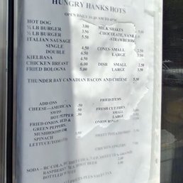 Hungry Hank's - a menu on the door of a restaurant - menu - Food Trucks Near Me - Tonawanda, New York