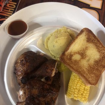 Texas Pit B-B-Q - Chicken plate, potato salad and corn - Barbeque Near Me - Saginaw, Texas Texas Pit B-B-Q - Chicken plate, potato salad and corn - Barbeque Near Me - Saginaw, Texas