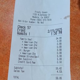Nice price for a family, including some extra sides.