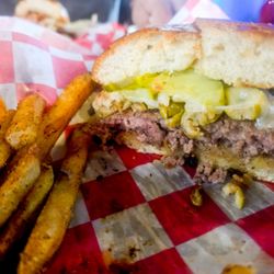 Sam’s Bar & Grill - Olive burger with provolone, medium cook.