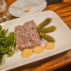 Le Tout Va Bien - French Restaurant - Pâté de Campagne- Homemade country pork spread. $15. Large and very tasty