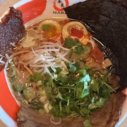 Black Garlic Tonkotsu Ramen with added Chili Paste and Cilantro Black Garlic Tonkotsu Ramen with added Chili Paste and Cilantro