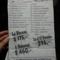 La Pizza de Lita - Carta de empanadas.