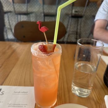Flourshop - Strawberry fields - Strawberry, jalapeño, tequila cocktail. Not too sweet, just the right bite with the jalapeño and tequila - New American Near Me - Charlotte, North Carolina