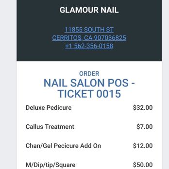 Glamour Nails - receipt from previous experience with no Gel X take off charge - Nail Salons Near Me - Cerritos, California
