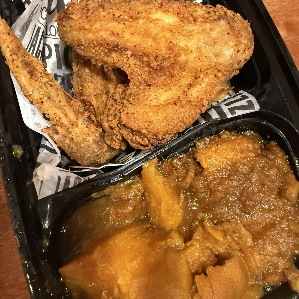 Fried chicken Kids Wings Plate with Cinnamon Sweet Potatoes. Yummy