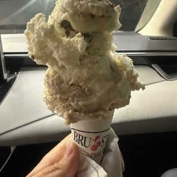 Bruster's Real Ice Cream - Top is Rum raisin, bottom is New York cheesecake on a sugar cone - Ice Cream & Frozen Yogurt Near Me - Gaithersburg, Maryland