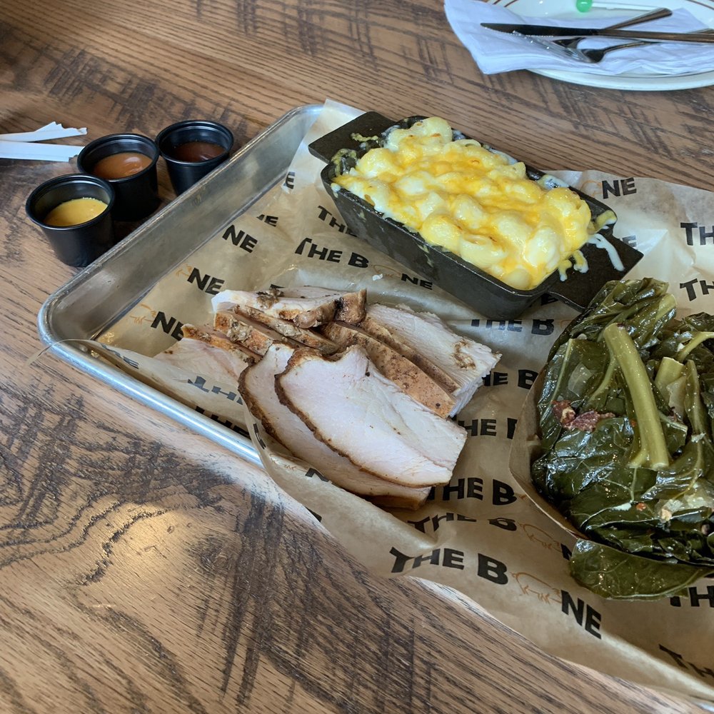 The Bone - Smoked turkey platter with greens and Mac - Barbeque Near Me - Gainesville, Virginia