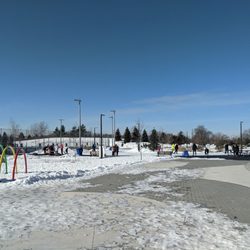 McCowan District Park - Looking from the parking lot towards the arena and skating trail