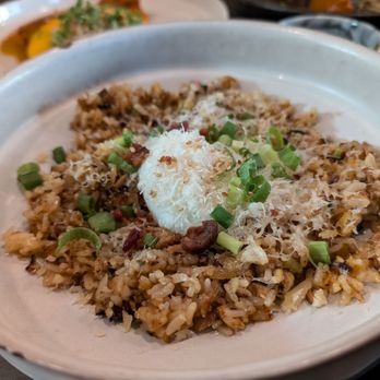 Bansang - RADISH KIMCHI FRIED RICE 깍두기 볶음밥 soy-braised pork . kimchi . poached egg . parmesan cheese - $19 menu price - $21 receipt price - Korean Near Me - San Francisco, California Bansang - RADISH KIMCHI FRIED RICE 깍두기 볶음밥 soy-braised pork . kimchi . poached egg . parmesan cheese - $19 menu price - $21 receipt price - Korean Near Me - San Francisco, California