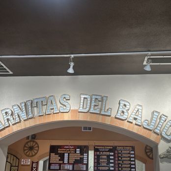 Carnitas Del Bajio - Restaurant name with menus in the background - Mexican Near Me - Los Banos, California