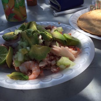 Mariscos El Sabroso - This is the tostada we ordered along with a delicious quesadilla - Food Trucks Near Me - Westchester, California Mariscos El Sabroso - This is the tostada we ordered along with a delicious quesadilla - Food Trucks Near Me - Westchester, California