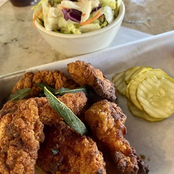 Stonefire Grill - Nashville Hot Chicken Tenders side salad - Barbeque Near Me - Chatsworth, California Stonefire Grill - Nashville Hot Chicken Tenders side salad - Barbeque Near Me - Chatsworth, California