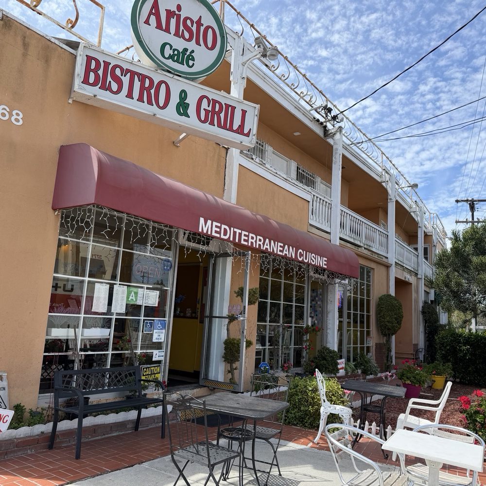 Aristo Cafe - Outside with cozy outdoor seating. - Mediterranean Near Me - Torrance, California