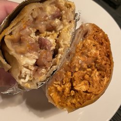 Bacon and chorizo breakfast burritos
