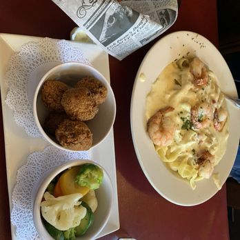 Fairgrounds Hotel - Shrimp and crab Alfredo; hush puppies and veggies - Seafood Near Me - Allentown, Pennsylvania