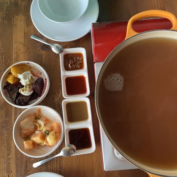 Han Oak - Two side dishes that were nothing to rave about, dipping sauces didn't work with hot pot - Korean Near Me - Portland, Oregon Han Oak - Two side dishes that were nothing to rave about, dipping sauces didn't work with hot pot - Korean Near Me - Portland, Oregon