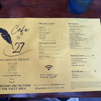 Cafe on 27 - Menu - Breakfast & Brunch Near Me - Topanga, California