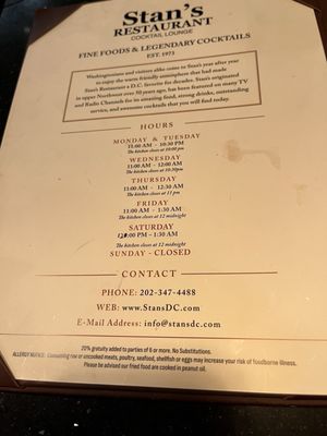 Menu photo 8 Stan's Restaurant & Bar Washington, DC, DC Menu photo 8 Stan's Restaurant & Bar Washington, DC, DC