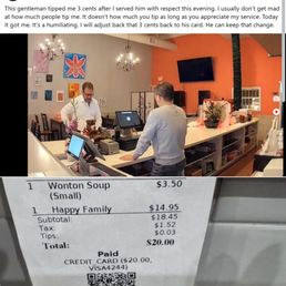 Ate here and was posted on Facebook about my tipping... Ate here and was posted on Facebook about my tipping...